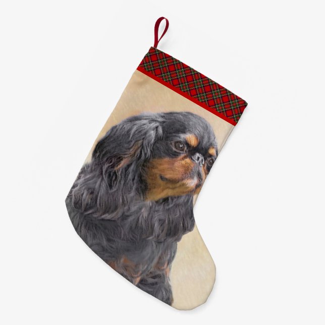 Calcetín Navideño Pequeño Toy English Spaniel Pintura Original Arte Animal (Frente (Colgado))