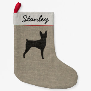 Calcetín Navideño Pequeño Toy Fox Terrier Silhouette Personalizado Dog Holid