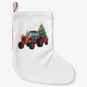 Calcetín Navideño Pequeño Tractor con remolque Santa granja agricultor Navid