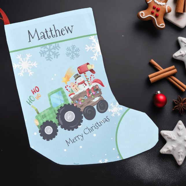 Calcetín Navideño Pequeño Tractor Merry Christmas Name (Subido por el creador)