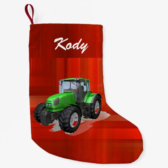 Calcetín Navideño Pequeño Tractor verde moderno personalizado en rojo