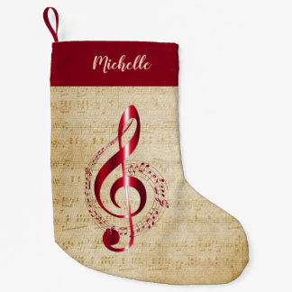 Calcetín Navideño Pequeño Treble Clef Vintage Music