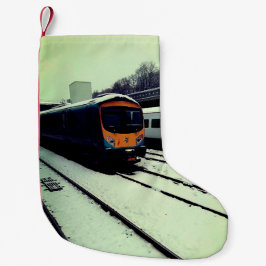 Calcetín Navideño Pequeño Tren amarillo y turquesa