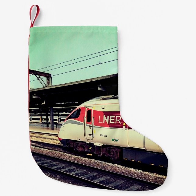 Calcetín Navideño Pequeño Tren rojo y blanco (Anverso)