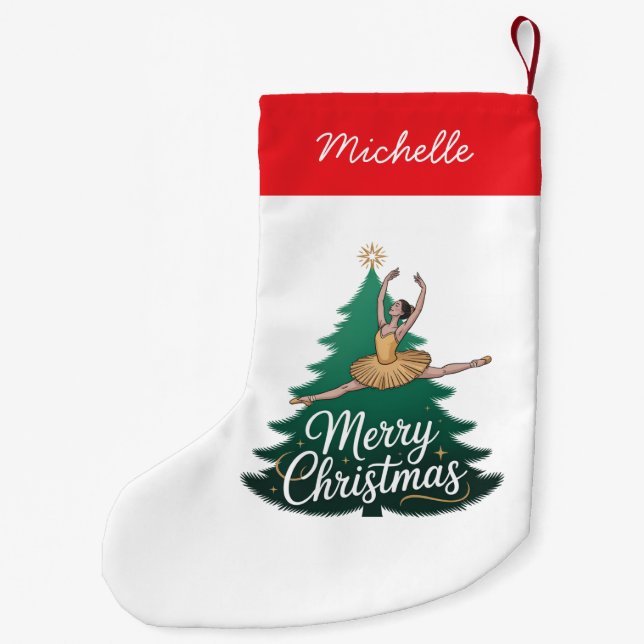 Calcetín Navideño Pequeño Trendy Personalized Ballerina Christmas Tree  (Reverso)