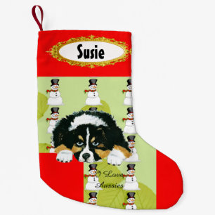 Calcetín Navideño Pequeño Tri media negra del perrito w/Snowman