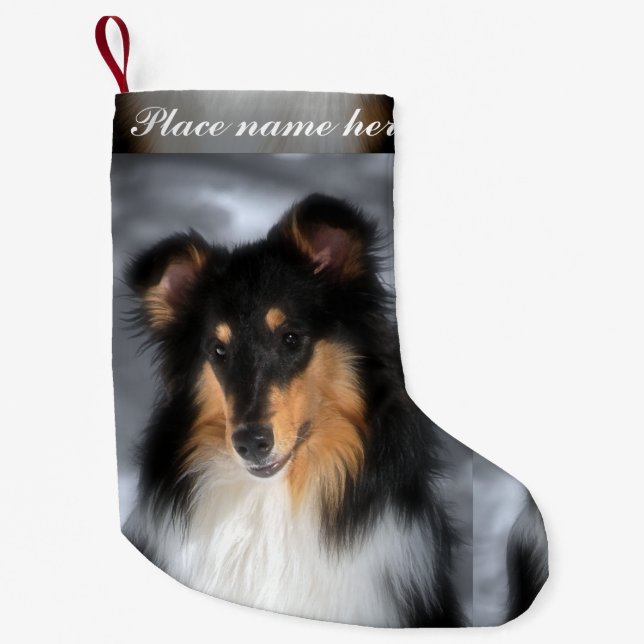 Calcetín Navideño Pequeño Tri navidad del collie (Anverso)