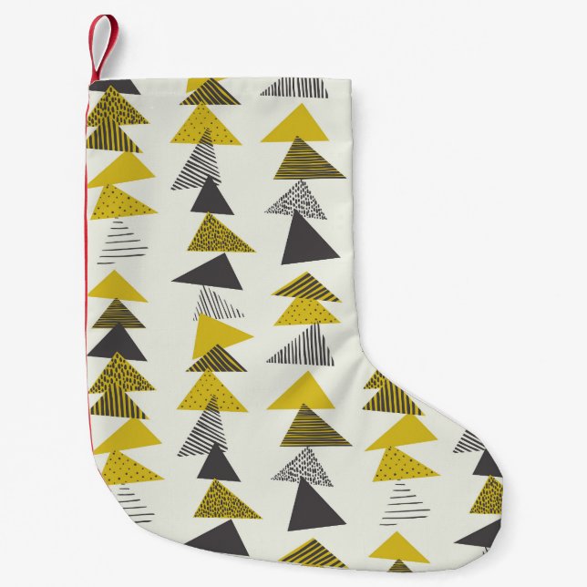 Calcetín Navideño Pequeño Triángulos Retro: Patrón Variado Sin Marea. (Anverso)