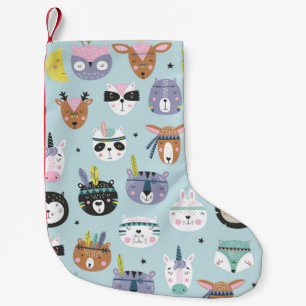 Calcetín Navideño Pequeño Tribal de animales salvajes: Patrón Boho