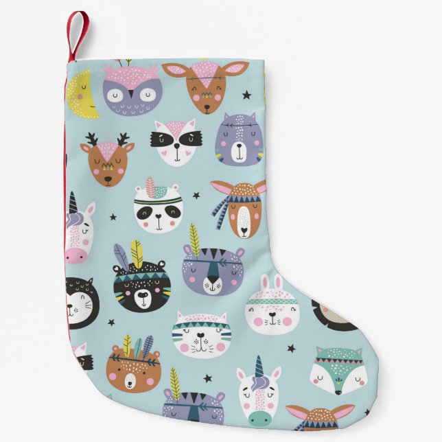 Calcetín Navideño Pequeño Tribal de animales salvajes: Patrón Boho (Anverso)
