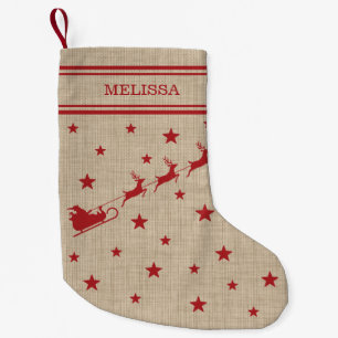 Calcetín Navideño Pequeño Trineo de Santa y renos & Texto Navidad Rústica