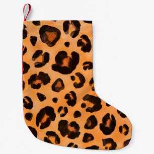 Calcetín Navideño Pequeño Tronco inmaculado de leopardo naranja amarillo neg