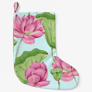 Calcetín Navideño Pequeño Tropical flowers, leaves, pink lotus, water lily,