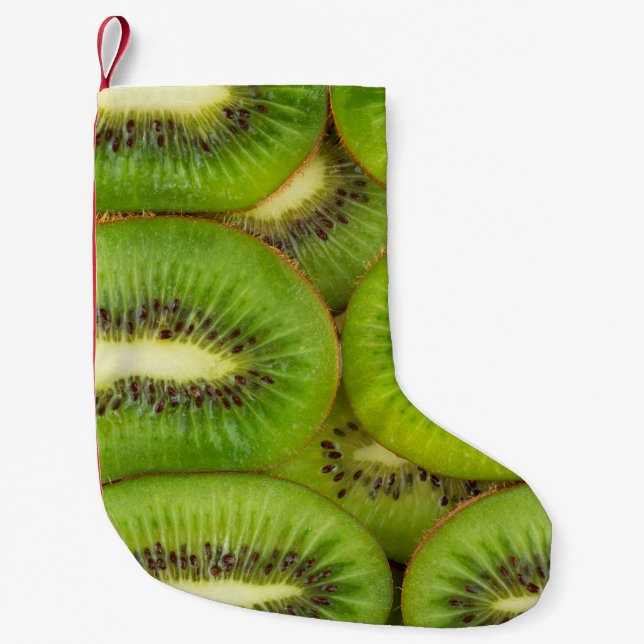 Calcetín Navideño Pequeño trozos de kiwi frescos y maduros en castaño de gal (Anverso)