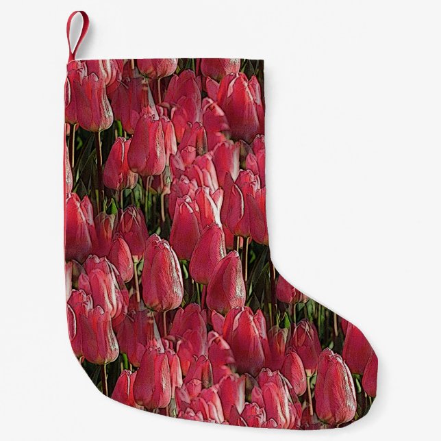 Calcetín Navideño Pequeño Tulipanes rosados de bonito (Anverso)