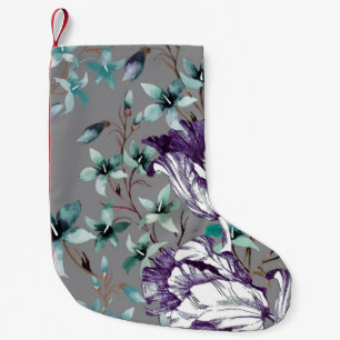 Calcetín Navideño Pequeño Tulipanes Violetas: Flores Gris