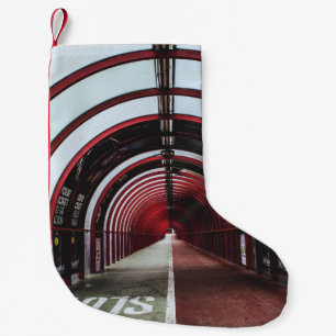 CALCETÍN NAVIDEÑO PEQUEÑO TÚNEL DE VIDRIO ROJO Y BLANCO VACÍO