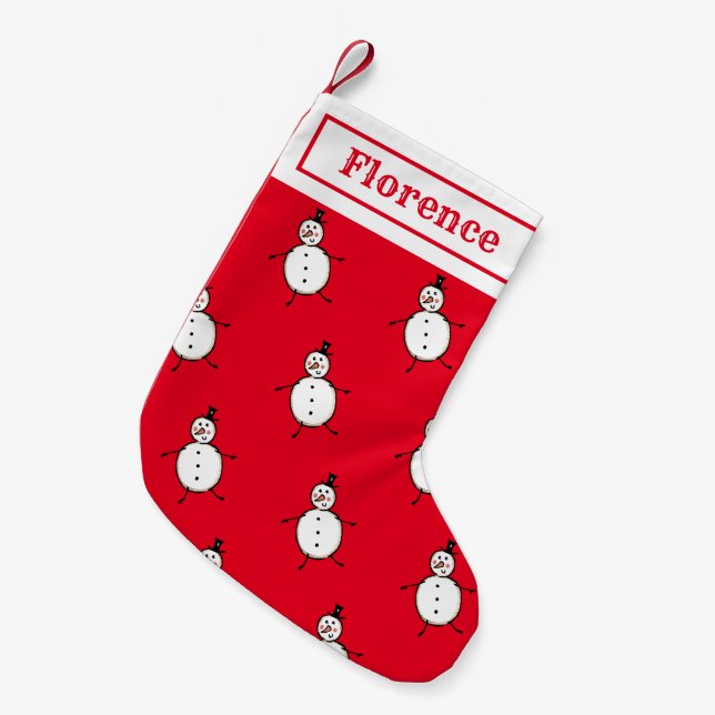 Calcetín Navideño Pequeño Un hombre de nieve maltratado y personalizado (Frente (Colgado))