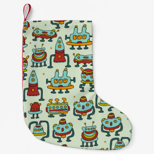 Calcetín Navideño Pequeño Un patrón de robots - extraterrestres. ilustracion