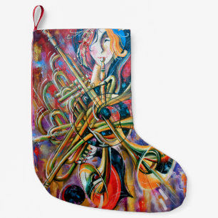 Calcetín Navideño Pequeño Una pintura al óleo sobre lienzo. Música, el chica