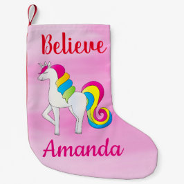 Calcetín Navideño Pequeño Unicorn Cree que el nombre personalizado de color