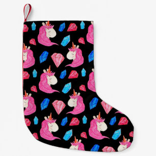 Calcetín Navideño Pequeño Unicornio, cristales: mágico patrón de acuarela.
