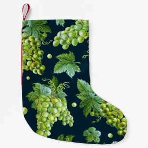 Calcetín Navideño Pequeño Uva verde: Patrón oscuro de acuarela