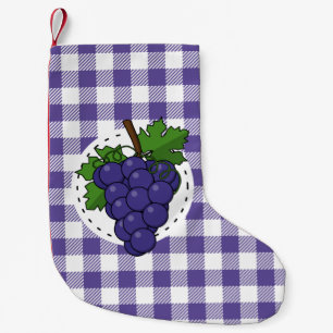 Calcetín Navideño Pequeño Uvas sobre cuadros violeta blanco