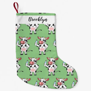 Calcetín Navideño Pequeño Vaca feliz con personalizado de biberón