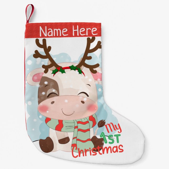 Calcetín Navideño Pequeño Vaca mis primeros Navidades (Anverso)