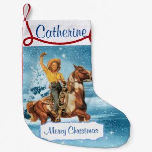 Calcetín Navideño Pequeño Vaquera en escena del invierno del caballo