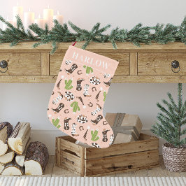 Calcetín Navideño Pequeño Vaquera Rosa Occidental Cactus Desierto | Monogram