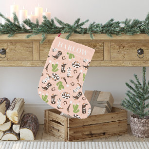 Calcetín Navideño Pequeño Vaquera Rosa Occidental Cactus Desierto Monogram