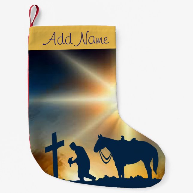 Calcetín Navideño Pequeño Vaquero En La Cruz Navidades Alzándose (Anverso)