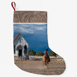 Calcetín Navideño Pequeño Vaquero Occidental Montando Caballo A La Iglesia D