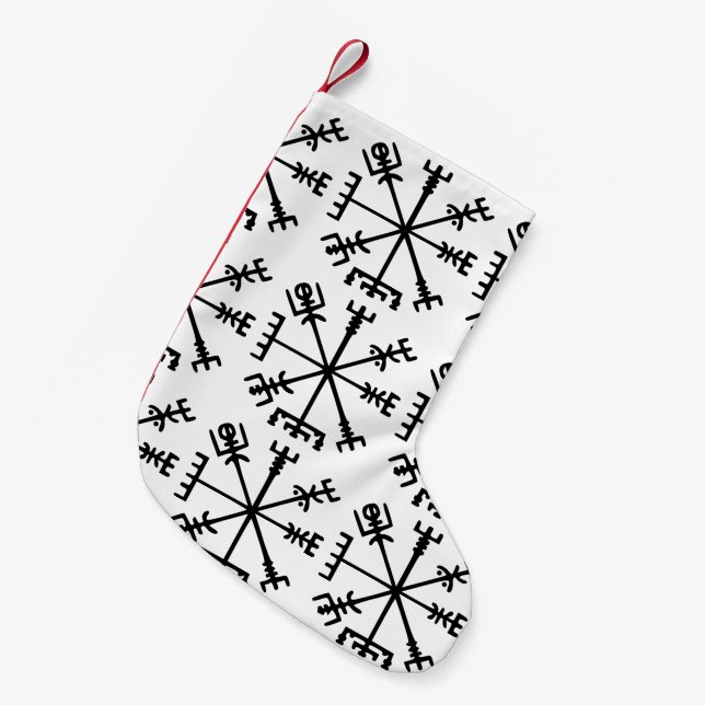 Calcetín Navideño Pequeño Vegvísir (brújula vikina) (Frente (Colgado))