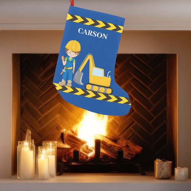 Calcetín Navideño Pequeño Vehículo de construcción personalizado Niño Azul (Subido por el creador)