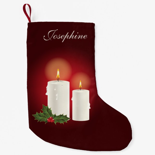 Calcetín Navideño Pequeño Velas De Navidades Blancos En Rojo Con Nombre Pers (Anverso)