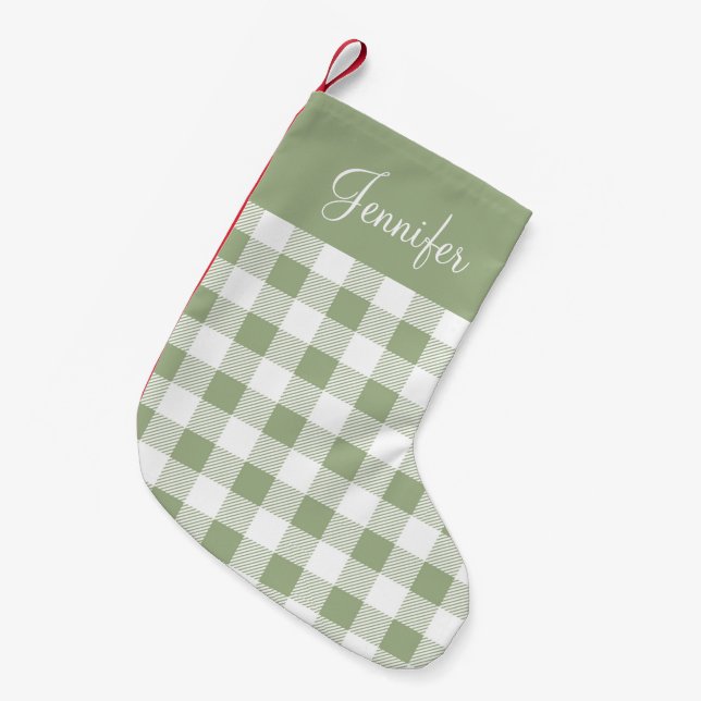 Calcetín Navideño Pequeño Verde sabio personalizado (Frente (Colgado))