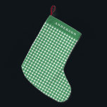 Calcetín Navideño Pequeño Verde y blanco vintage Gingham Plaid personalizado<br><div class="desc">Vintage Green y White Gingham Navidades personalizados</div>