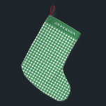 Calcetín Navideño Pequeño Verde y blanco vintage Gingham Plaid personalizado<br><div class="desc">Vintage Green y White Gingham Navidades personalizados</div>