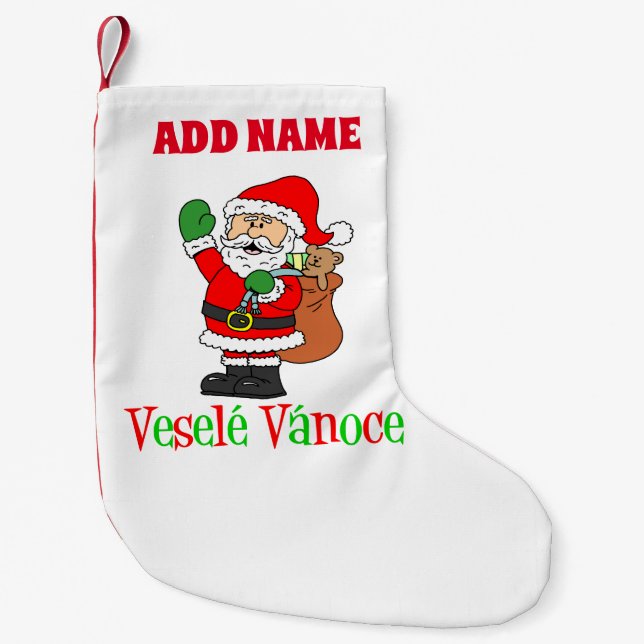 Calcetín Navideño Pequeño Vesele Vanoce Nombre personalizado checo (Anverso)
