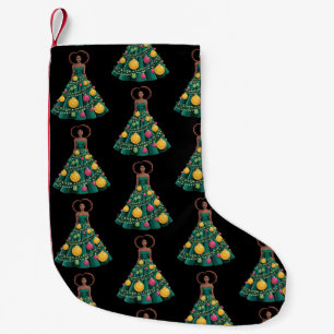 Calcetín Navideño Pequeño Vestido de Árbol de Navidad Luces de Navidad Mujer