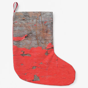 Calcetín Navideño Pequeño Vestido de madera pintada, antiguo y descascarado