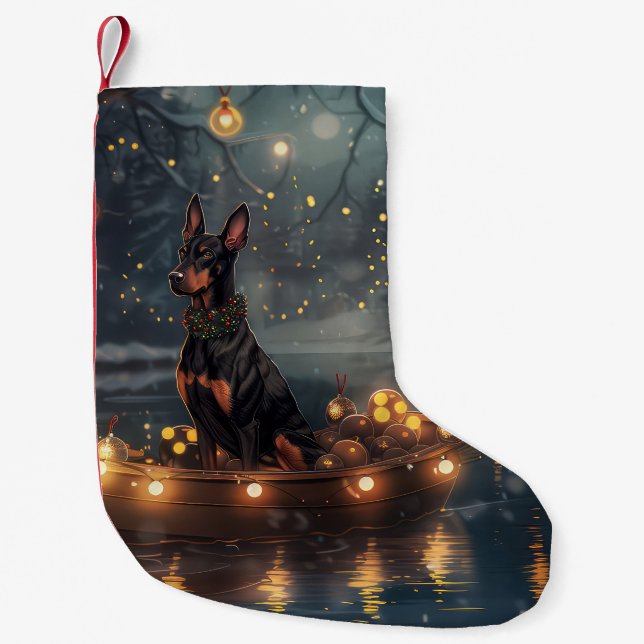 Calcetín Navideño Pequeño Viaje festivo de Navidades Doberman (Anverso)