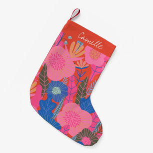 Calcetín Navideño Pequeño Vibrante Floral Tropical Selva Rojo Personalizado 