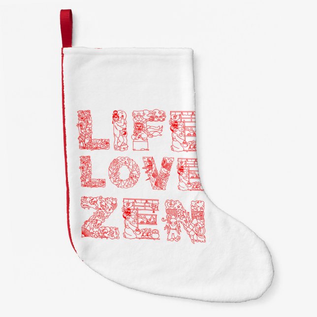 Calcetín Navideño Pequeño Vida, amor, zen (Anverso)