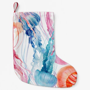 Calcetín Navideño Pequeño Vida marina acuática: burbujas y medusas