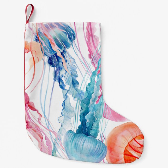 Calcetín Navideño Pequeño Vida marina acuática: burbujas y medusas (Anverso)