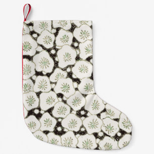 Calcetín Navideño Pequeño Vintage 1902 Japonés Floral: Flor Blanca Negra